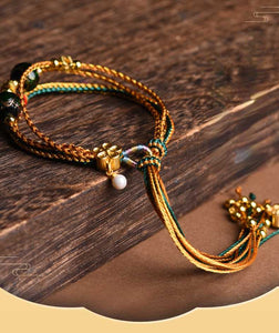 Tibetan Three Loop Hand Rope Handwoven Multilayer Stacked Bracelet Fragrant Grey Glass Hand Rope Bracelet