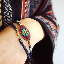 Load image into Gallery viewer, Nepalese Tibetan jewelry Bohemian necklace female clavicle chain bracelet brass lapis lazuli retro ethnic style
