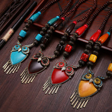 Load image into Gallery viewer, Tibetan ethnic wind wooden beads necklace sweater chain dance pendant
