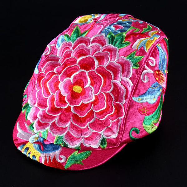 Tibetan Style Embroidered Floral Hat Cap