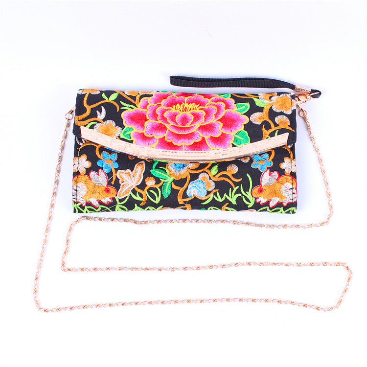 Ethnic Embroidery Bag Ladies Embroidery Coin Purse Hand Shoulder Dual-purpose Leisure Bag