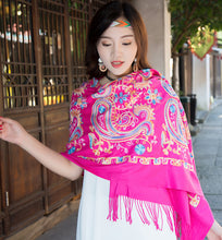 Load image into Gallery viewer, Tibetan and Nepal embroidered flower imitation cashmere scarf for women outside with sunscreen air-conditioning shawl
