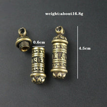 Load image into Gallery viewer, Brass Buddha Sutra Cylinder Pendant Keychain Hanging Necklace Jewelry Pill Box Medicine Case Container Bottle Keychains
