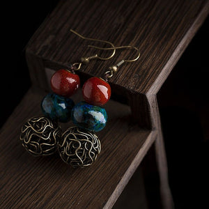 Original Handmade Ceramic Earrings Tibetan Jewelry Ethnic Wind Earrings Retro Literary Earrings