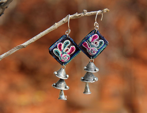 Handmade Embroidered Old Silver Retro National Style Earrings