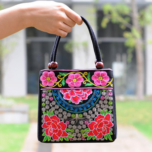 New Tibet National Canvas Women's Bag Flower Small Square Bag Embroidered Double Pull Lock Lady Handbag