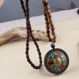Ethnic Style Vintage Wooden Bead Necklace, Nepalese Style, Handmade and Creative Pendant Jewelry,Sweater necklace For women