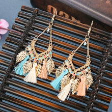 Load image into Gallery viewer, Fashion Women Corful Boho Tassel Earrings Tibetan Jewelry Brincos Bijoux Vintage Bohemia Gold Alloy Leaf Tassel Drop Earrings
