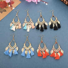 Load image into Gallery viewer, Fashion Women Corful Boho Tassel Earrings Tibetan Jewelry Brincos Bijoux Vintage Bohemia Gold Alloy Leaf Tassel Drop Earrings
