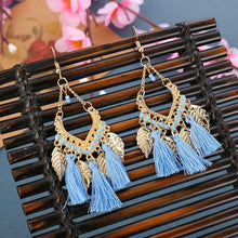 Load image into Gallery viewer, Fashion Women Corful Boho Tassel Earrings Tibetan Jewelry Brincos Bijoux Vintage Bohemia Gold Alloy Leaf Tassel Drop Earrings
