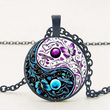 Load image into Gallery viewer, 3 Colors Tibet  Cabochon Glass Pendant Chain Necklace Ying Yang Butterfly Gifts
