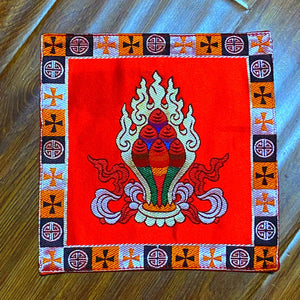 Tibetan Style Cloth Mat Embroidered with Eight Auspicious Crosses, Diamond Pestle, Bell Pestle, Tablecloth