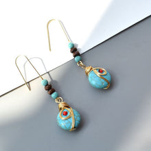 Load image into Gallery viewer, Ethnic Turquoise Earrings Feature Copper Wire Handmade Tibetan Earrings Retro Earrings Ear Clip Earrings
