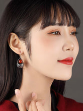 Load image into Gallery viewer, Red agate folk earrings silver earrings retro earrings with cheongsam sterling silver temperament earrings
