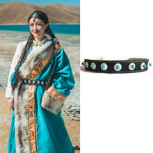 Load image into Gallery viewer, Retro Ethnic Tibetan Clothing Belt Elastic Waist Belt Turquoise Beading Accessories Tibetan Robe Lady Belt
