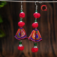 Load image into Gallery viewer, New handmade women&#39;s earrings ethnic style original Joker fabric colored ball embroidered earrings
