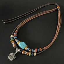 Load image into Gallery viewer, Turquoise Multi-layer Clavicle Chain Ethnic Retro Decoration Girls Cotton and Linen Accessories
