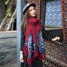 Load image into Gallery viewer, New Cotton and Linen Embroidered Cheongsam Scarf, Shawl, Dual-use, Vintage Style Scarf
