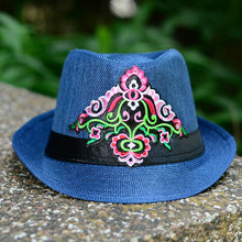 Load image into Gallery viewer, Embroidered hat in summer, straw hat, women&#39;s top hat, Tibetan style, sun protection, national style embroidery in summer and autumn
