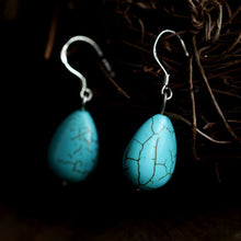 Load image into Gallery viewer, Original Handmade Turquoise Earrings National Style Silver Hook Earrings Fashion Personality Earrings Retro Palace Water Drop Earrings
