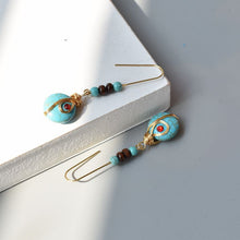 Load image into Gallery viewer, Ethnic Turquoise Earrings Feature Copper Wire Handmade Tibetan Earrings Retro Earrings Ear Clip Earrings
