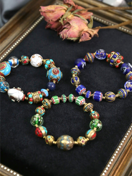 Original design retro Nepal ancient method Tibetan beads transfer beads glass bracelet