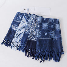 Load image into Gallery viewer, Retro ethnic scarf women&#39;s spring and autumn imitation blue dyed wild literary long summer sun protection holiday shawl scarf

