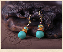Load image into Gallery viewer, Original Design Antique Earrings Female Turquoise Show White Retro Atmosphere Earrings with No Pierced Ears Advanced Exquisite
