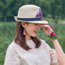 Load image into Gallery viewer, Embroidered hat in summer, straw hat, women&#39;s top hat, Tibetan style, sun protection, national style embroidery in summer and autumn
