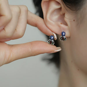 Enamel S925 Sterling Silver Blue Koi Fish Earrings Ladies Design Sense Temperament Retro National Style Earrings