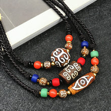 Load image into Gallery viewer, Tibetan pattern dzi collarbone chain ethnic style antique onyx dzi necklace adjustable sweater chain
