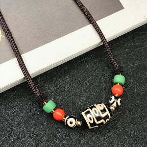 Tibetan pattern dzi collarbone chain ethnic style antique onyx dzi necklace adjustable sweater chain
