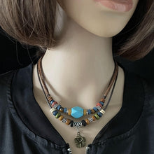 Load image into Gallery viewer, Turquoise Multi-layer Clavicle Chain Ethnic Retro Decoration Girls Cotton and Linen Accessories

