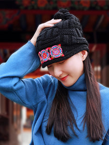 Ethnic style hat vintage Chinese style beanie knitted hat travel hat woman