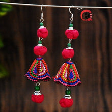 Load image into Gallery viewer, New handmade women&#39;s earrings ethnic style original Joker fabric colored ball embroidered earrings
