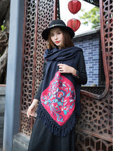 Load image into Gallery viewer, New Cotton and Linen Embroidered Cheongsam Scarf, Shawl, Dual-use, Vintage Style Scarf
