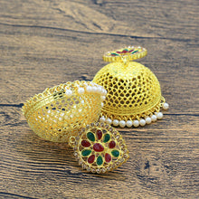 Load image into Gallery viewer, New Nepalese National Style Gold-plated Earrings Bell Pearl Earrings Inlaid with Colored Diamond Palace Retro Earrings
