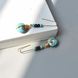 Ethnic Turquoise Earrings Feature Copper Wire Handmade Tibetan Earrings Retro Earrings Ear Clip Earrings