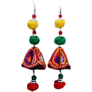 New handmade women's earrings ethnic style original Joker fabric colored ball embroidered earrings