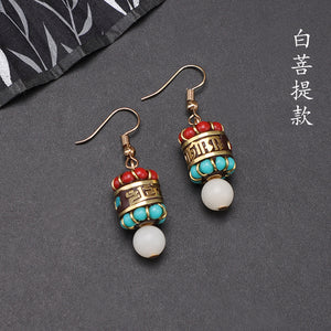 Nepal exotic earrings Tibetan ethnic style online celebrity temperament Joker earrings retro niche show face thin earrings.