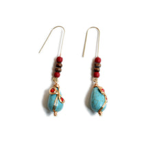 Load image into Gallery viewer, Ethnic Turquoise Earrings Feature Copper Wire Handmade Tibetan Earrings Retro Earrings Ear Clip Earrings
