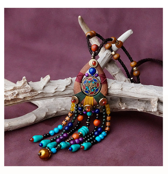 Ethnic sweater chain retro tassel Bohemian necklace jewelry personalized Tibetan sweater chain