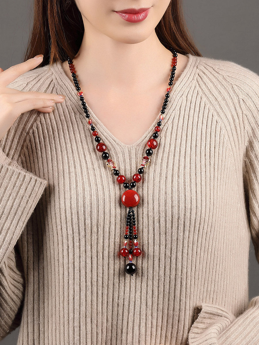 Sweater chain pendant pendant accessories women's long onyx necklace vintage ethnic style decoration autumn and winter