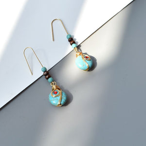 Ethnic Turquoise Earrings Feature Copper Wire Handmade Tibetan Earrings Retro Earrings Ear Clip Earrings