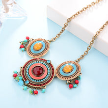 Load image into Gallery viewer, Hair ornament headwear alloy Tibetan Necklace ethnic style fresh gold-plated oil drop color glaze set Pendant Silver Gold Red Green
