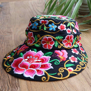 Versatile Ethnic Style Hat, Cotton and Hemp Embroidered Big Eave Hat, Embroidered Hat, Detachable Top, Dual Use Hat