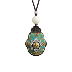 Vintage ebony Nepal pendant fortune transfer Necklace long versatile ethnic style peace card Pendant Necklace