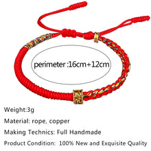 Load image into Gallery viewer, Tibetan style bracelet hand-woven diamond knot red rope bracelet six-character mantra copper pearl red bracelet
