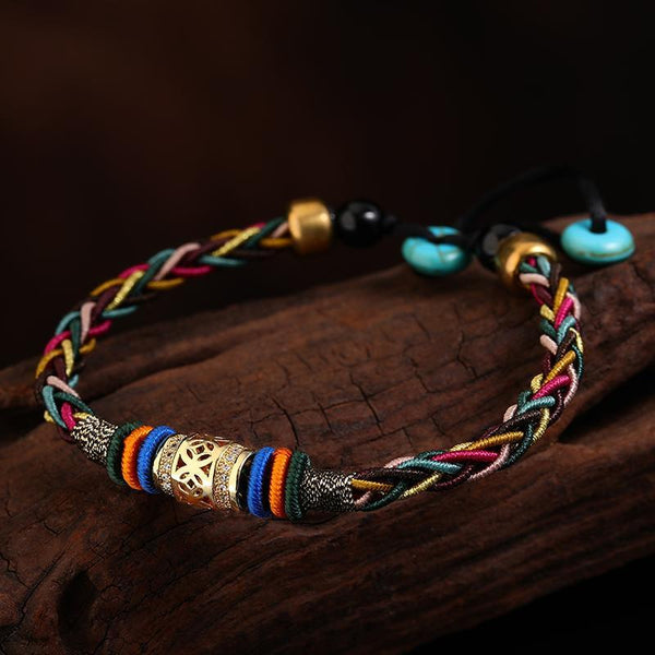 Diamond knot multicolored rope Tibetan ethnic bracelet hand-woven five-element transfer bead hand rope