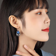 Load image into Gallery viewer, Ethnic Style Earrings Blue Agate Silver Earrings Retro Tibetan Style with Cheongsam Sterling Silver Earrings
